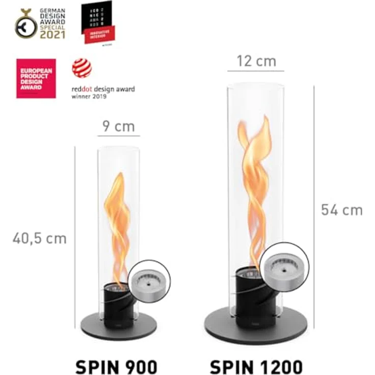 höfats - Spin 900 Schwarz NEUES Modell mit verlängerter Brenndauer Dank innovativer Brenntechnologie - flüssig Bioethanolkamin, Edelstahl Tischfeuer, wärmender Tischkamin für Indoor und Outdoor – Bild 2