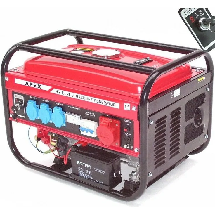 Apex Elektro-Start Benzin Stromerzeuger 9500E Generator 230V 400V Stromaggregat 66265, 6,5 PS, 196 ccm, 230V/400V/Voltmeter, E-Start, 15 Liter Tankinhalt, tragbar, in Rot