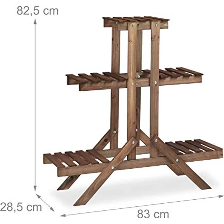 Relaxdays Blumentreppe 3 Ebenen, Aus Holz, Blumenständer für innen, Mehrstöckig, HBT: ca. 82,5 x 83 x 28,5 cm, dunkelbraun – Bild 4