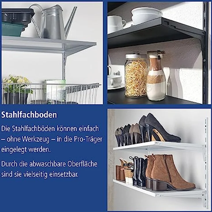 Element System 10700-00033 Stahlfachboden Regalboden - 2 Stück-B x T = 80 x 35 cm-weißaluminium-für Wandschiene und Pro-Regalträger – Bild 5