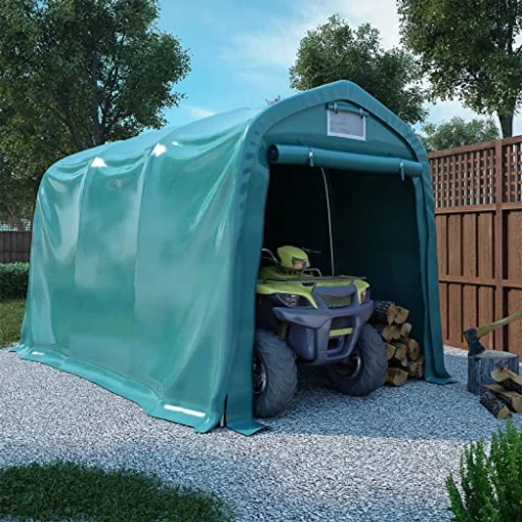 vidaXL Garagenzelt Wasserfest Zeltgarage Weidezelt Foliengarage Zelt Lagerzelt Auto Motorrad Schutz Unterstand Lagerung PVC 2,4x3,6m Grün – Bild 2