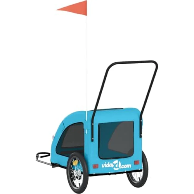 vidaXL Hunde-Transportbox Fahrradanhänger, Blau, Oxford-Gewebe und Eisen, für kleine Hunde und Katzen, max. Tragfähigkeit 45 kg, mit Reißverschluss und Netzfenstern – Bild 9