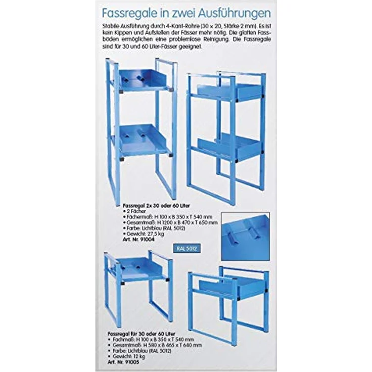ADB Fassregal 91004, lichtblau, Lagerregal für 2x 60,0 l Fässer, 47,0 x 54,0 x 120,0 cm, stabile Stahlkonstruktion – Bild 3