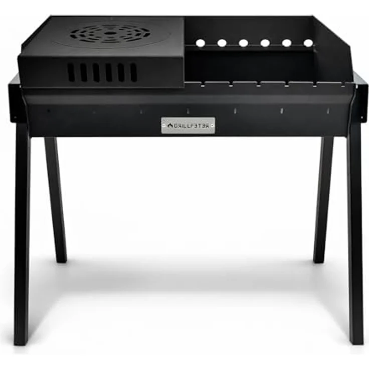 Grillpeter Profi Mangal Bulat 70, Schaschlikgrill aus 3mm Stahl mit Edelstahl-Deckel, Ablagen und Grillrost – Bild 3
