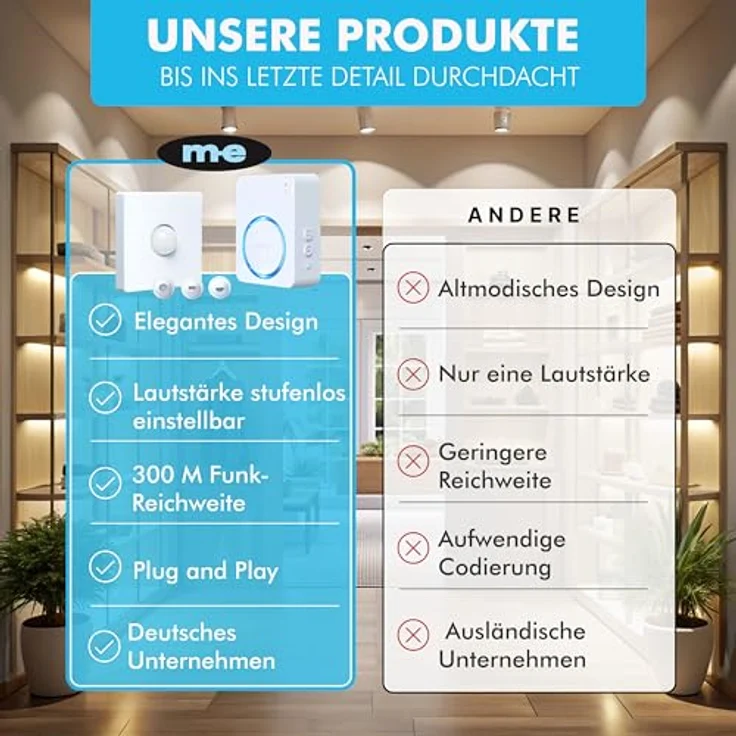 m-e Funk-Bewegungsmelder Set BELL-8110, Kabelloser Durchgangsmelder mit Klingelton/Alarm und Akkuempfänger, 300 Meter Reichweite, ideal für Ladentüren und Eingänge – Bild 5