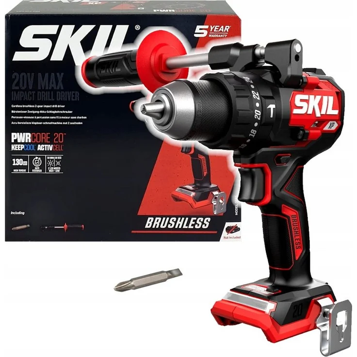 SKIL Akku-Bohrschrauber SKIL 20V Akku-Schlagbohrschrauber 3085 CA, 20 V, (Set) - Bürstenloser Motor, 24 Drehmomenteinstellungen, Schlagbohrfunktion, Lithium-Ionen-Technologie