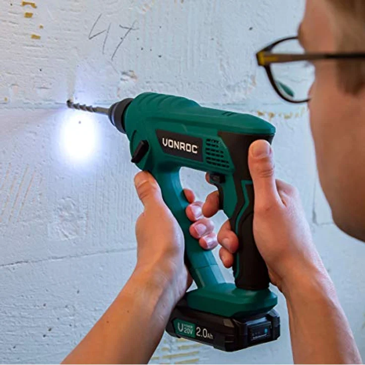 VONROC Akku-Bohrhammer VPower 20 V, 3-in-1 mit 2,0 Ah Akku und Ladegerät, 1,3 Joule, SDS-plus, inklusive Zubehör und Werkzeugtasche – Bild 4