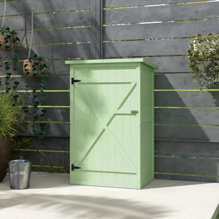 Outsunny Gartenschrank Holz Geräteschuppen, abschließbar mit Ablage und wetterfestem Tannenholz, grün – Bild 9