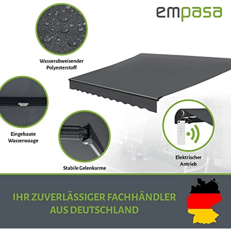 empasa Elektrische Gelenkarmmarkise 'Start Plus' Markise Sonnenmarkise Sonnenschutz, Verschiedene Größen und Farben – Bild 3