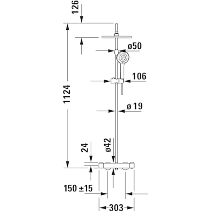 Duravit Shower Systems Duschsystem, Aufputz-Wandmontage mit Thermostatkartusche, höhenverstellbare Handbrause, 3 Strahlarten, inklusive HeatLock-Funktion und EasyClean-Technologie – Bild 10