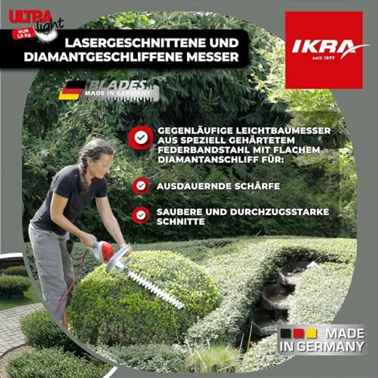 IKRA Elektro-Heckenschere FHS 1545, 450 W, 45 cm Schnittlänge, 18 mm Schnittstärke, ultraleicht mit 1,9 kg, inkl. Pflegespray – Bild 4