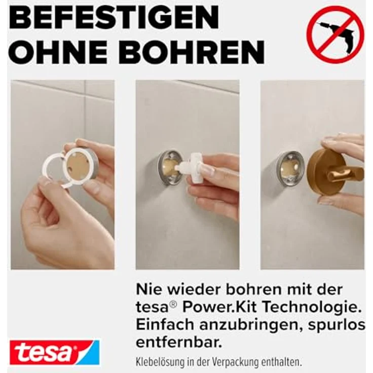 tesa MOON BRONZE selbstklebende Duschablage in gebürsteter Bronze - einstöckig und extra tief - Duschregal aus PVD-beschichtetem Metall - ohne Bohren, mit Klebelösung - 250mm x 92mm x 125mm – Bild 4