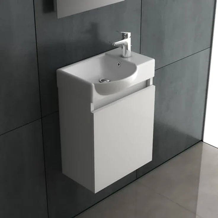 Alpenberger Waschbecken mit Unterschrank Hängend | Aufsatzwaschbecken mit Unterschrank | Gäste WC Möbel Waschbecken Klein| Waschtisch Waschbeckenunterschrank Weiß (Lugano 450 L) – Bild 2