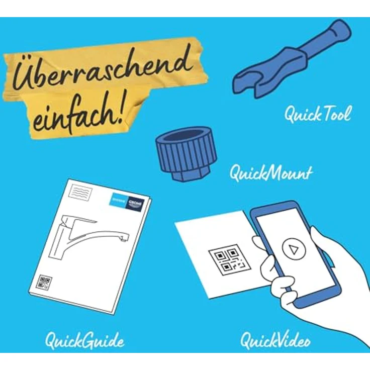 Grohe Einhebel Spültischbatterie 30361000, Hochdruck Küchenarmatur mit QuickFix, chrom, 360° schwenkbarer Auslauf, Keramikkartusche mit Temperaturbegrenzer – Bild 8