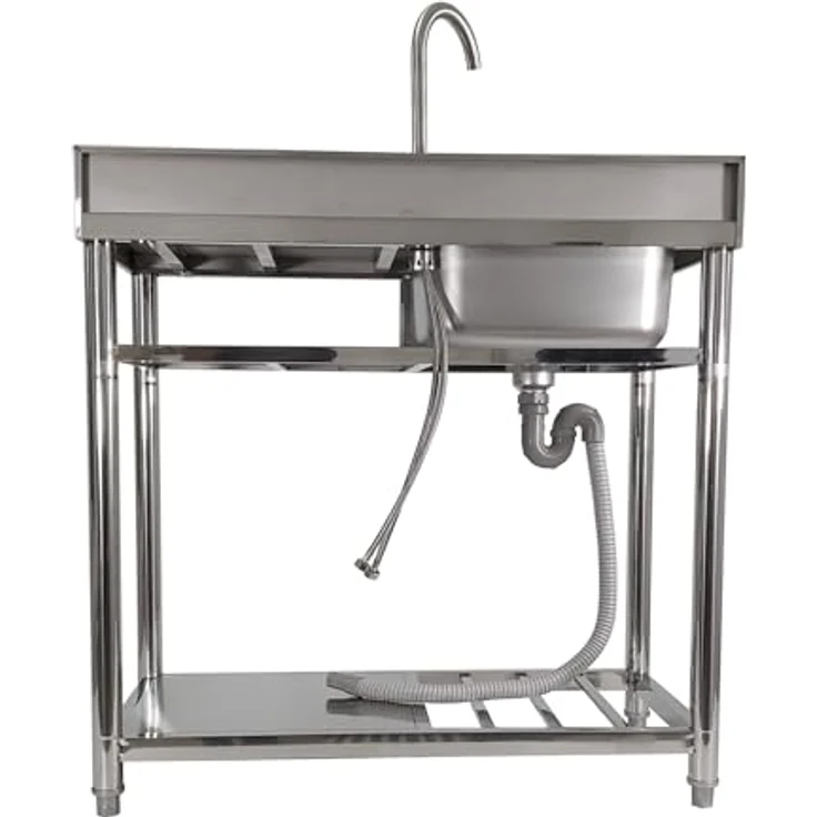 Lemodo Spültisch mit Ablagefläche, freistehend, Wasserhahn mit Kalt Warm Anschluss, Edelstahl, mobil einsetzbar, 99,8 cm x 51,4 cm x 90 cm - Preisvergleich – Bild 5