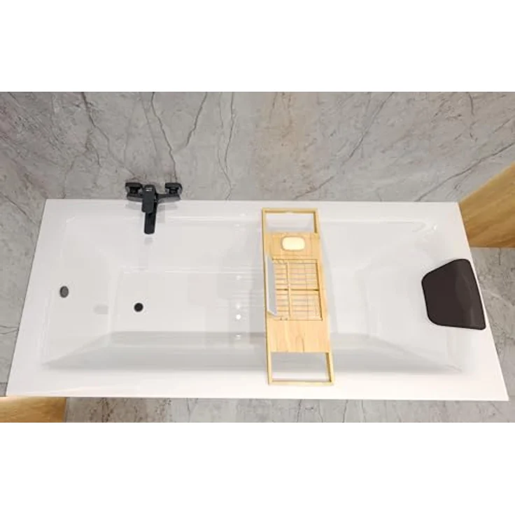 KOLMAN Badewanne Rechteck TALIA 110x70, Acryl mit antibakterieller Beschichtung und Bambus Ablage – Bild 3