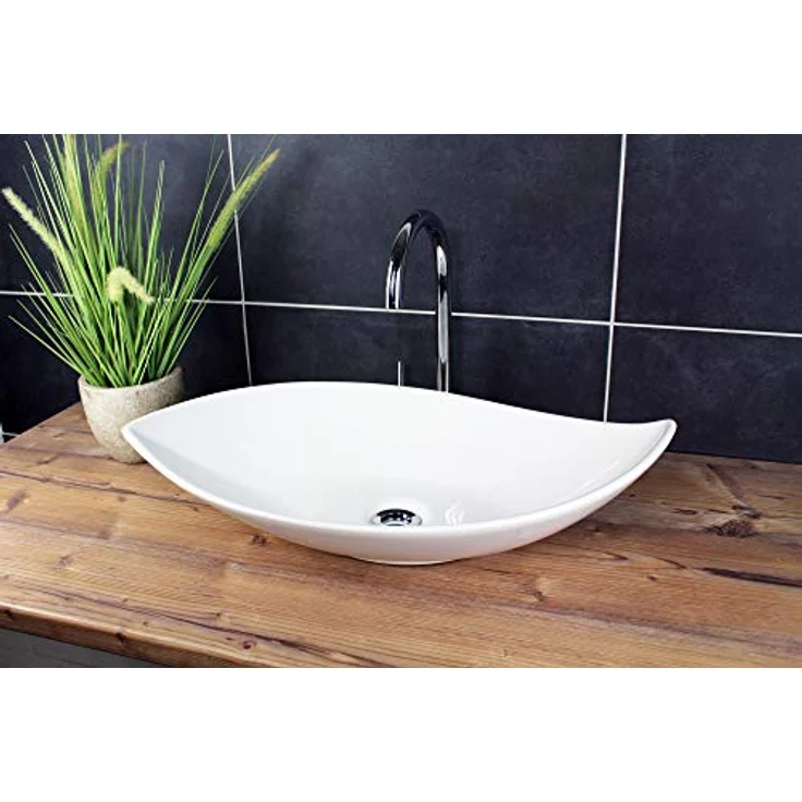 Design Waschbecken Aufsatzwaschbecken 66,5 x 40 cm länglich Weiß Waschschale Modern Keramik – Bild 5