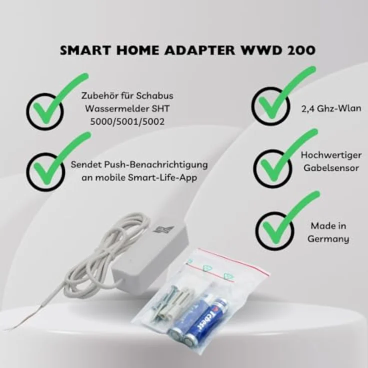 Schabus WWD 200 Smart Home Adapter, batteriebetrieben mit Push-Benachrichtigung und WLAN-Integration für Wassermelder SHT 5000/5001/5002 – Bild 2
