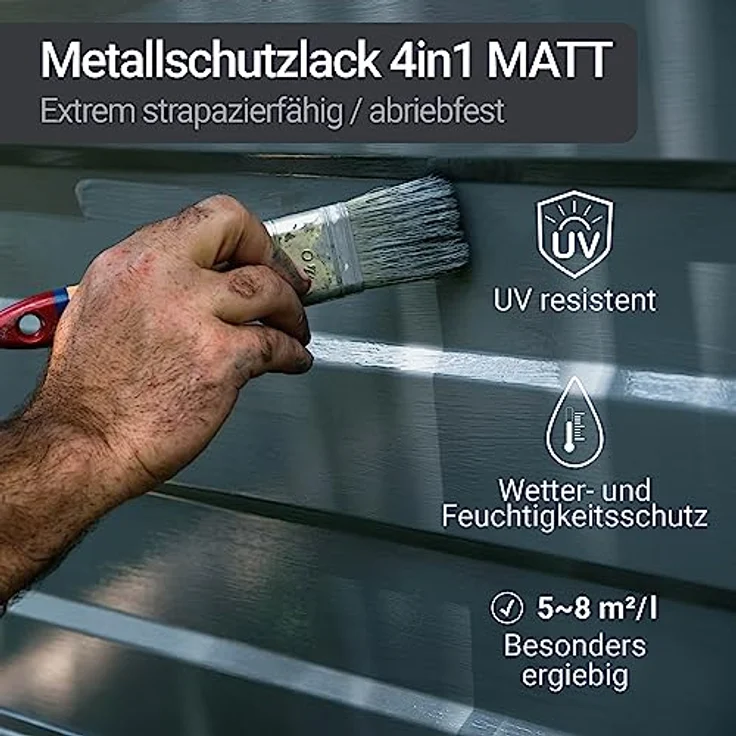 WO-WE Metallschutzlack W909, 4in1 Metalllack in Anthrazitgrau, 750ml - matt, Rostschutz, für innen und außen, hohe Haftung, strapazierfähig – Bild 3