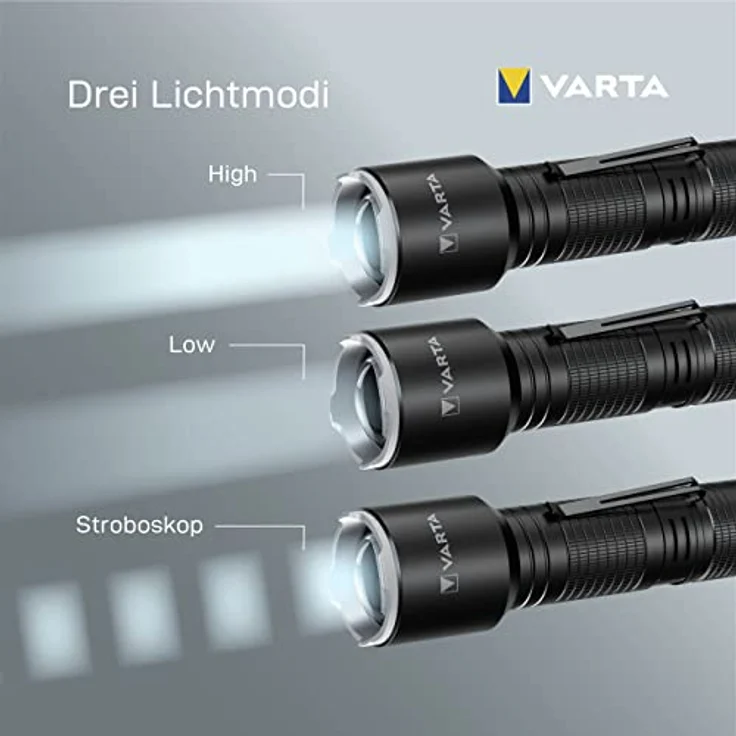 VARTA Taschenlampe LED inkl. 3x AAA Batterien, Aluminium Light F30 Pro Leuchte, Lampe mit drei Leuchtmodi, Taschenleuchte mi – Bild 5