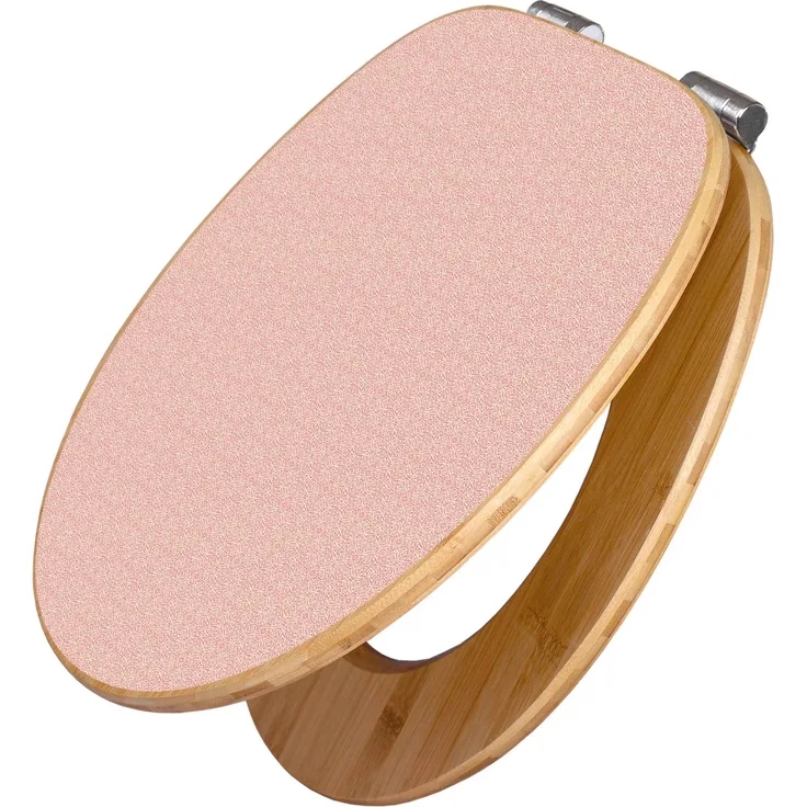 Banjado Bambus Holz Toilettendeckel mit Absenkautomatik, Klodeckel WC-Sitz Soft Close, Motiv Rosa Arabesque, 45,8x37,5cm