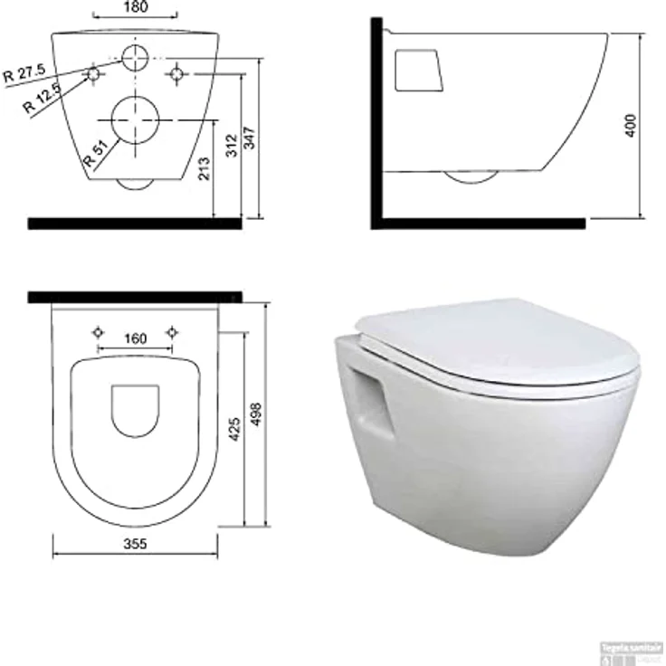Creavit Tiefspül-WC TP325.001+AL0402, Wandmontage, Abgang waagerecht, Design Hänge Wand-WC Soft Close WC-Sitz, weiß – Bild 3