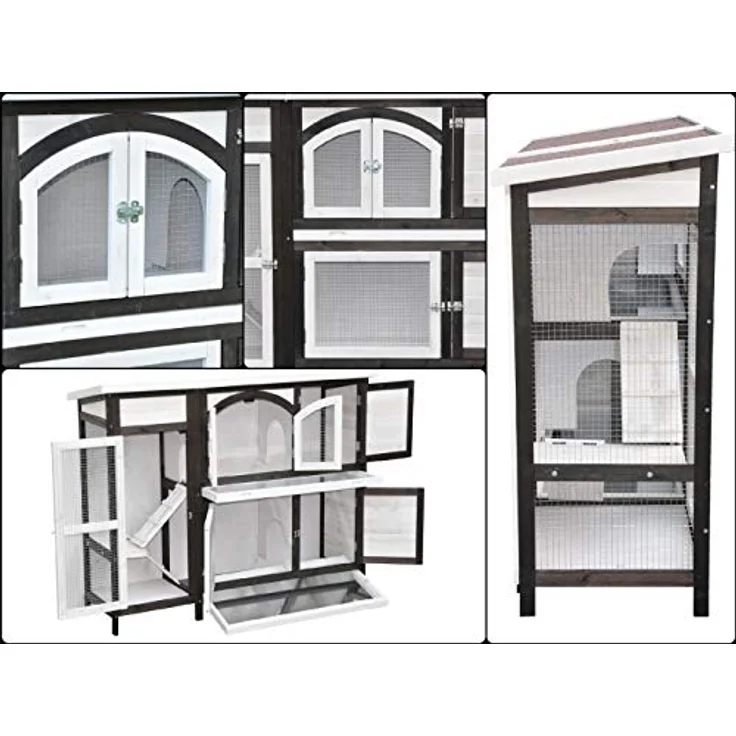 nanook Kaninchenstall Hasenstall XXL Meerschweinchenstall draußen Outdoor für 2 Hasen Volierendraht wetterfest Jumbo 138 x 48 x 109 cm, dunkelbraun/weiß – Bild 4