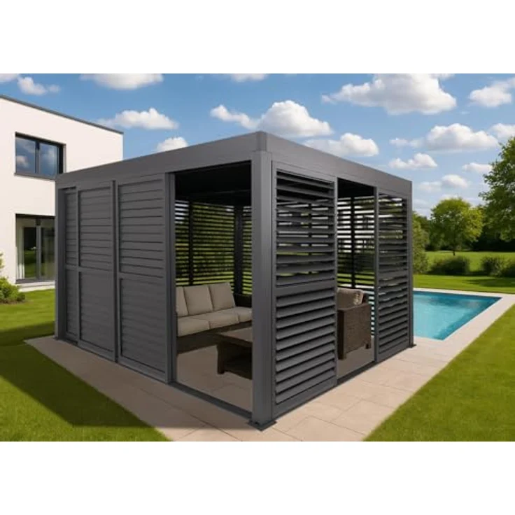PROREGAL® Pavillonseitenteil 4er-Set Aluminium Paneele/Schiebetür, anthrazit, sturmfest bis 100 km/h, für Pergola 369x204 cm – Bild 8