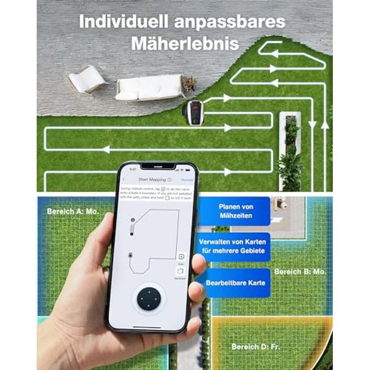 ECOVACS Mähroboter GOAT O1200 LiDAR PRO, vollautomatischer TruEdge Trimmer mit AIVI 3D Hinderniserkennung, Dual-LiDAR Navigation und IPX6 Wasserschutz, white-black One Size – Bild 8