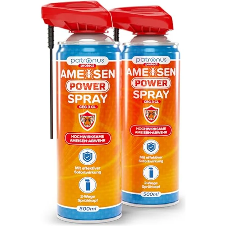 Patronus Ameisen Power Spray CEG 3 CL, 2x 500ml Ameisenspray mit Sofortwirkung für Innen & Außen, hochwirksam, inkl. 2-Wege-Sprühsystem – Bild 1