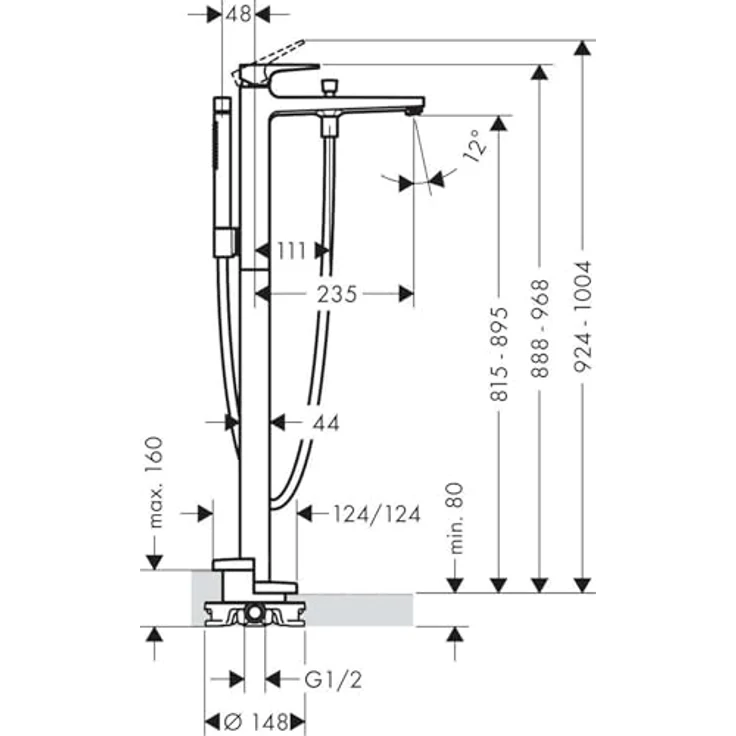 hansgrohe bodenstehende Wannenarmatur, für 2 Funktionen, 14,5 l/min Durchflussmenge, Brushed Bronze – Bild 3