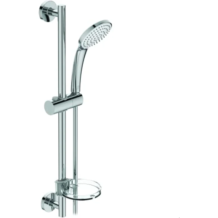 Ideal Standard Idealrain M1, Brausegarnitur mit 1-Funktionshandbrause Ø100 mm, chrom, inklusive Anti-Kalk-Funktion und transparentem Seifenschale – Bild 1