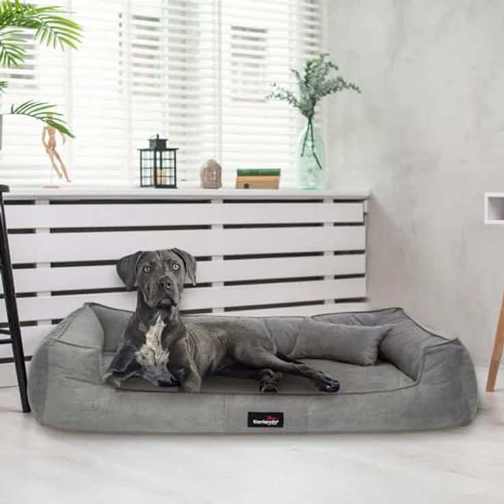 tierlando Orthopädisches Hundebett Bruce Velours Abnehmbar Waschbar Mittelgroße Große Hunde L XL Hundesofa Hundekorb Viereckig Größe: 130x100cm | Grau – Bild 3