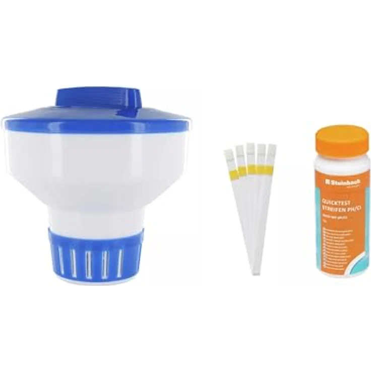 Steinbach Dosierschwimmer Kit, inkl. 50 Teststreifen, 18 cm Ø für sauberes und kristallklares Poolwasser – Bild 1