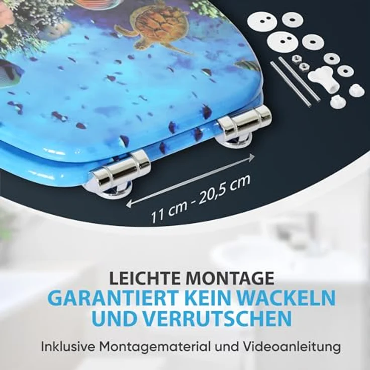 Sanilo WC Sitz Ocean, Hochwertiger Holz-Toilettendeckel mit Absenkautomatik, antibakterieller Oberfläche, passend für alle WC-Becken – Bild 5