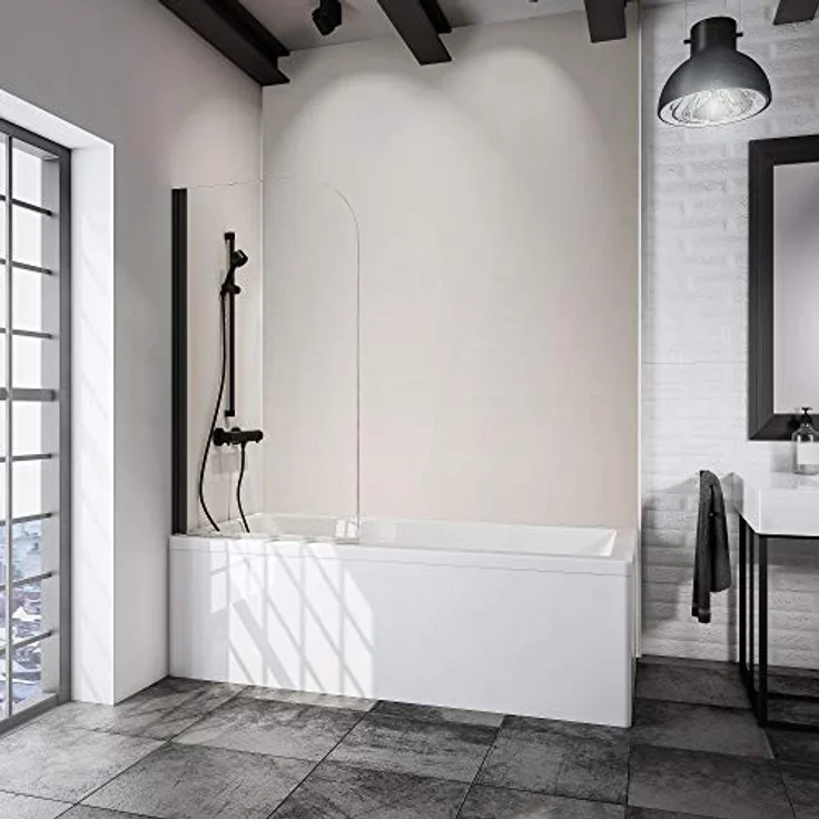 Schulte Duschwand Black Style, 80 x 140 cm, 5 mm Sicherheits-Glas klar, schwarz-matt, Duschabtrennung für Badewanne – Bild 2