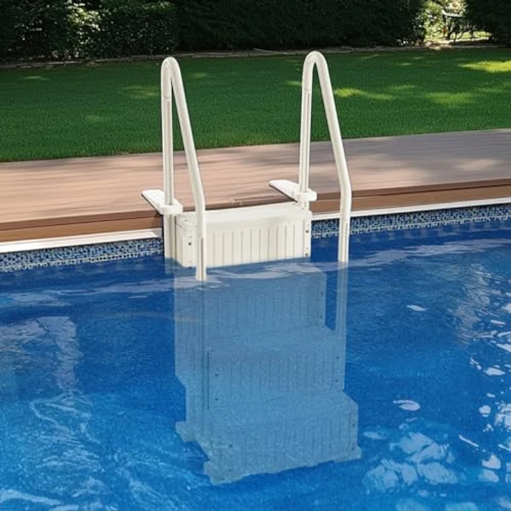 VEVOR Poolleiter Kunststoff mit 4 rutschfesten Stufen, Tragkraft 180 kg, für Einbaupools 122-137 cm, weiß – Bild 8