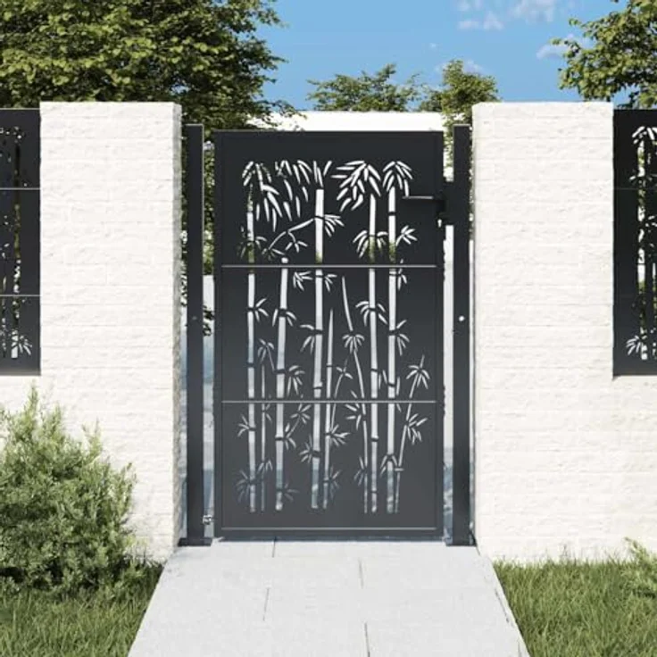 vidaXL Gartentor Anthrazit 105x155 cm Stahl Bambus-Design, abschließbar, einfache Montage – Bild 4