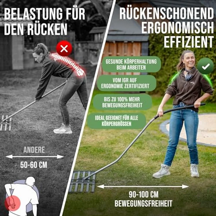 GREEN Spark Rasenrakel Ergonomisch 80x30cm mit Klicksystem für perfekte Rasenflächen, robust und rostfrei, inkl. ErgoGrip-Stiel – Bild 2