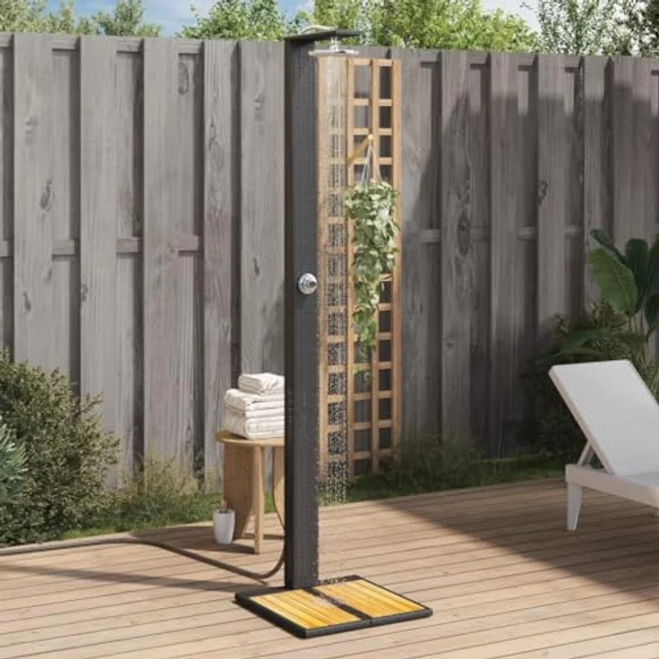 vidaXL Gartendusche aus Poly Rattan, freistehend, schwarz – Bild 3
