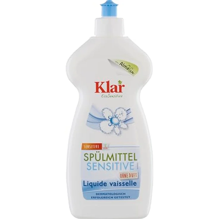 Almawin Klar Spülmittel Sensitive, 500ml Geschirrspülmittel ohne Duft, öko-zertifiziert und hautverträglich – Bild 1