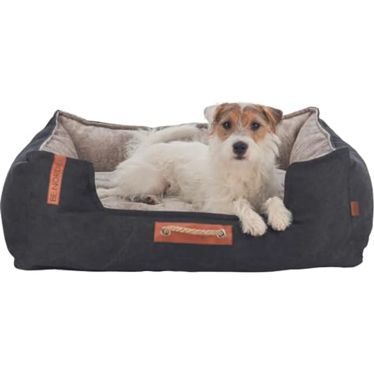 TRIXIE Hundebett BE Nordic Föhr 60x50 cm in schwarz/Sand – eckiger Hundekorb für kleine & große Hunde - gemütliches Hundekörbchen mit praktischem Tragegriff - weich & waschbar - 36590 – Bild 2