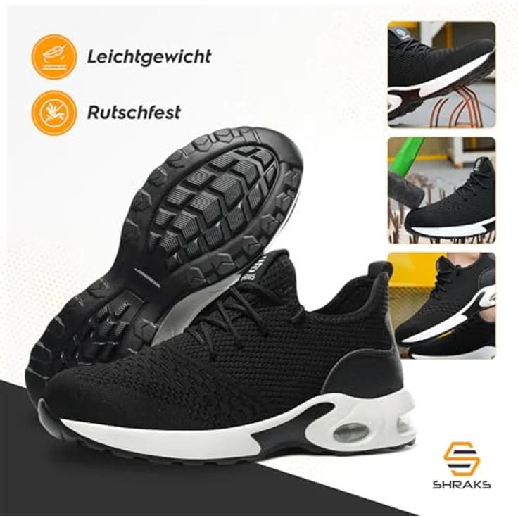Shraks Shraks™ Moon Sicherheitsschuhe Bequem, Stahlkappe, Rutschfest,ISO20345 Arbeitsschuh, Schwarz – Bild 7