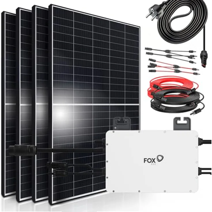 SUNNIVA® Balkonkraftwerk Black Frame 1800/800W, Solaranlage mit Fox ESS Mikro-Wechselrichter, 5m Kabel, WiFi und Bluetooth