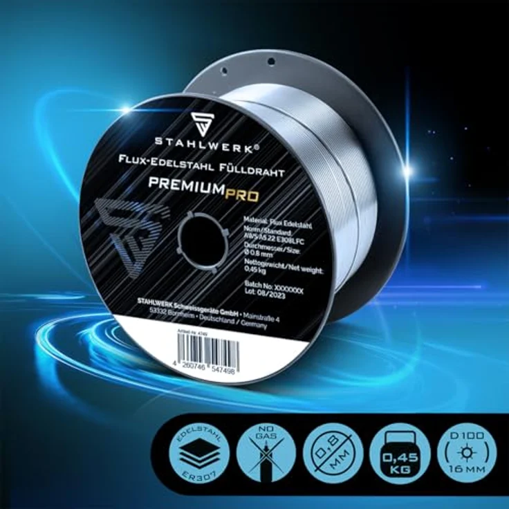 STAHLWERK FLUX Edelstahl Fülldraht E308LFC, 0,8 mm, 0,45 kg D100-Spule, selbstschützend, für MIG/MAG-Geräte, schweißen ohne Gas – Bild 5