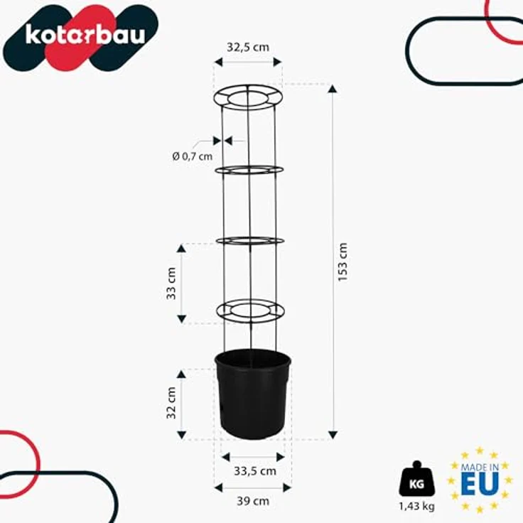 KOTARBAU® Tomatenturm 153 cm, Tomatentopf mit anpassbaren Rankhilfen, 28 L Fassungsvermögen, Schwarz Kunststoff, für Tomaten und Gemüse – Bild 3