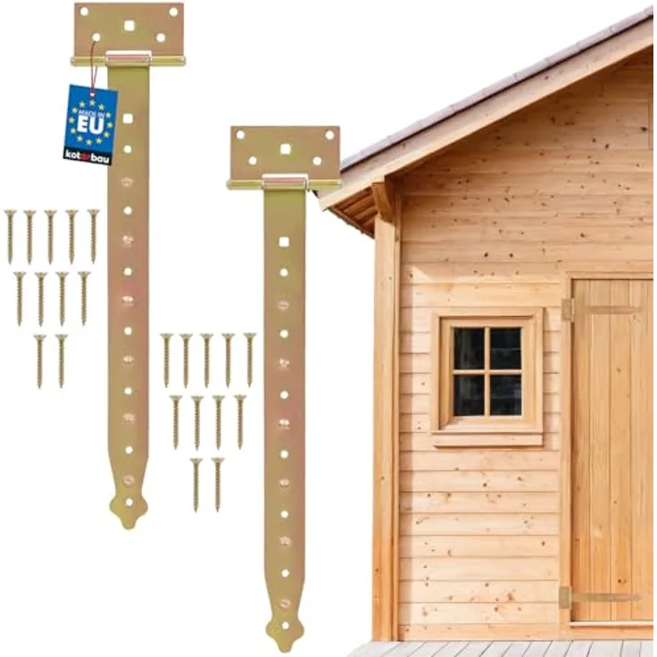 KOTARBAU® 2er Set Kreuzgehänge 400 mm - T Scharniere aus galvanisch verzinktem Stahl in Gold - Schwerlast Gartentor Scharnier für Holztüren