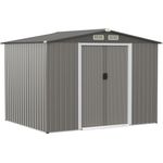 GOPLUS Gerätehaus mit Fundament, 9,7m³ Geräteschuppen mit Schiebetüren, Lüftungsfenster & Satteldach, Dunkelgrau