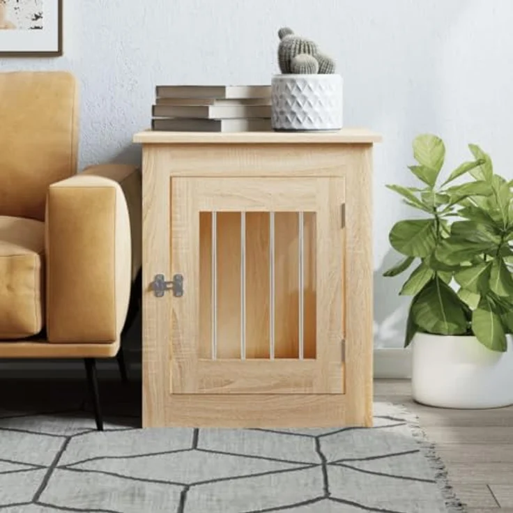 vidaXL Hundekäfig im Möbelstil, Abschließbar Hundebox mit Tür, Hundehütte Beistelltisch mit 2-in-1-Funktion, Hundehaus Haustierkäfig, Sonoma-Eiche 55x75x65 cm Holzwerkstoff – Bild 3