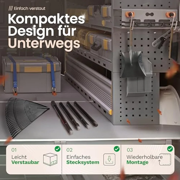Novatool Laubfeger Set, 3x Laubbesen mit 4tlg Steck- & Schraubstiel, 30 Kunststoff-Zinken, Rechen – Bild 7